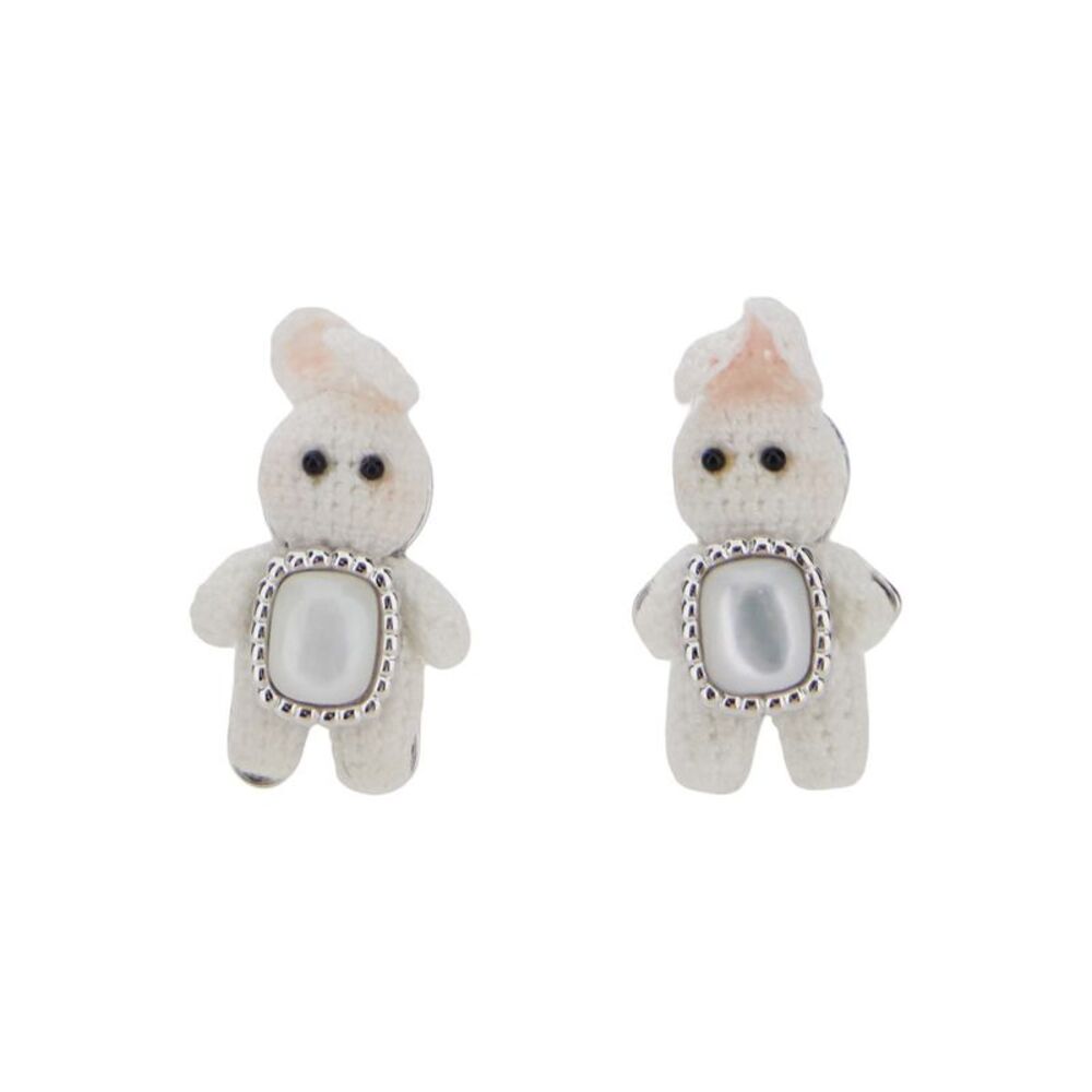 Yvmin Women Woven Mini Rabbit Earrings With White Mother-Of-Pearl And Unisex